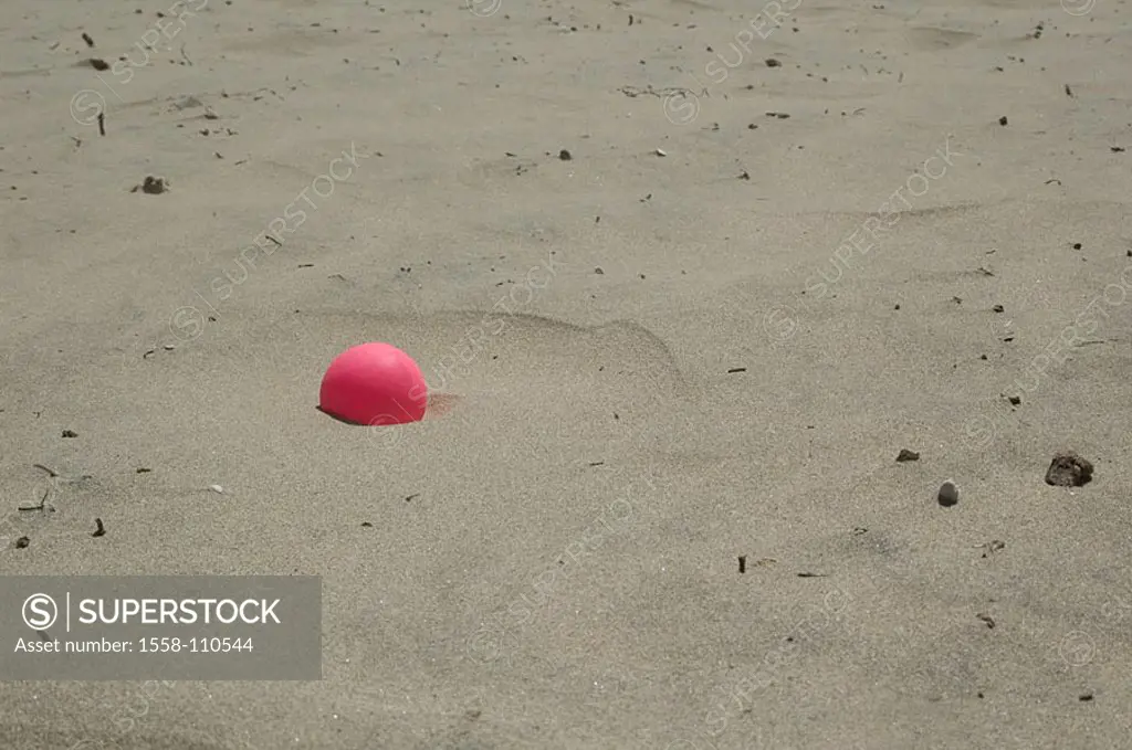 Sandy beach, ball, pink, beach, sand, Beachball, softball, lies, symbol, sport, ball-game ball-sport leisure time-activity game concept, forgets, lost...
