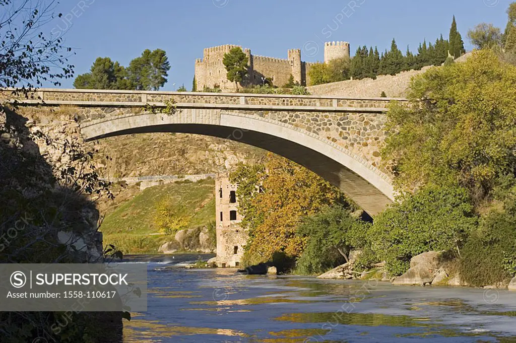 Spain, Kastilien-La Mancha, Toledo, city-opinion, bridge, river Tajo, Europe, Western Europe, Iberian peninsula, city, sight, old part of town, UNESCO...