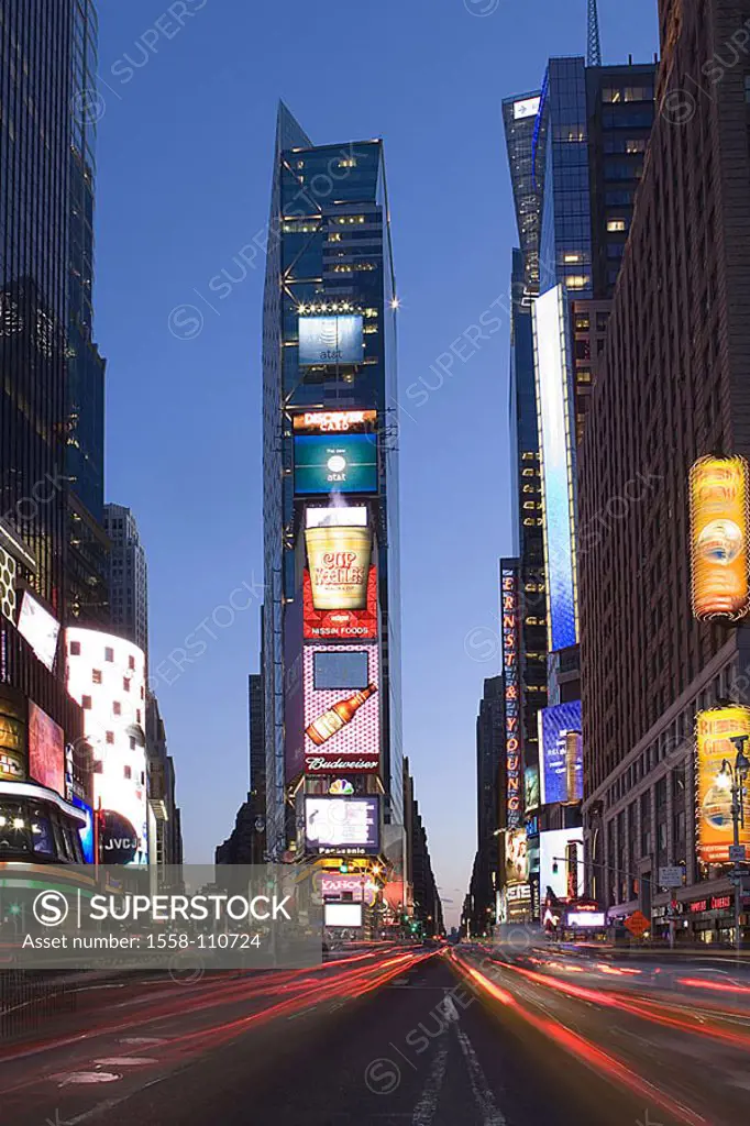 USA, New York city Manhattan Times Square high-rises street-scene, evening, North America, metropolis, metropolis, Midtown, high-rises, office buildin...