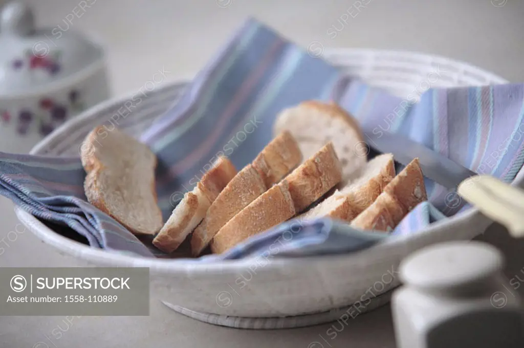 Breakfast-table, Brotkörbchen, white bread-disks, little basket, bread-basket, basket, forecastle-merchandise, bread, white bread, bragged, disks, bre...