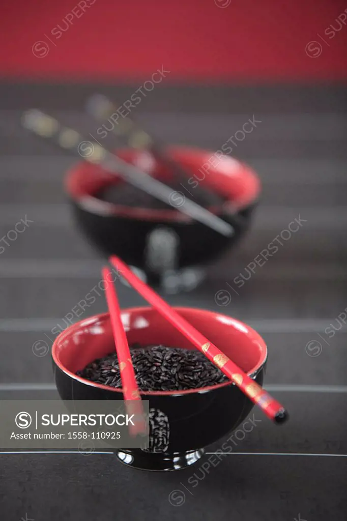 Table, peels, rice, black, chopsticks, dishes, rice-peels, black-red, rice-grains, raw, uncooked, small rods, symbol, food, Asian, Japanese, Chinese, ...