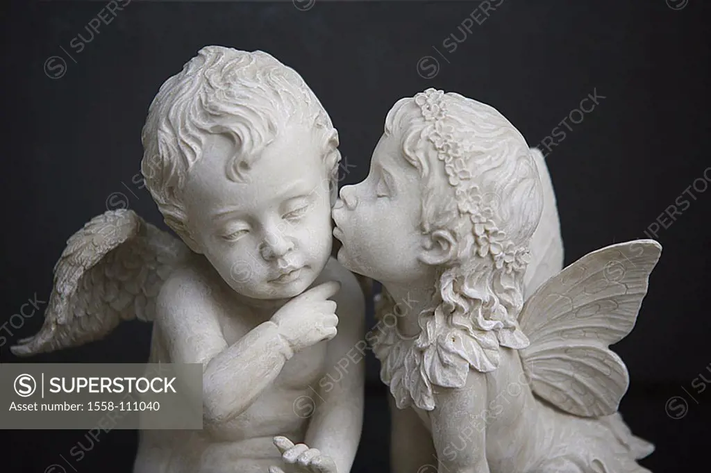Angel-figures, putts, knows, detail figures angels Putto little angels two, touch, kiss, caress, love, trust, symbol, Christmas, Christmas-angels, chi...