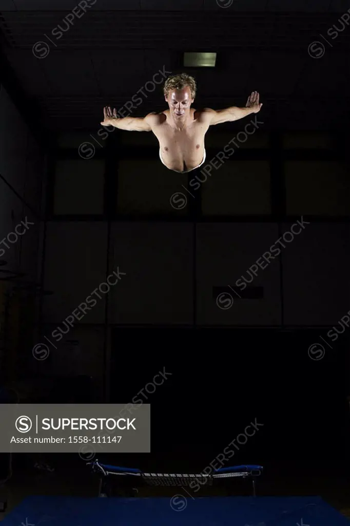 Rainer Higgelke, pro-gymnasts, personality-rights, trampoline-jumpers, jump, poor, heed series, extended people, upper bodies freely, man, gymnasts, p...