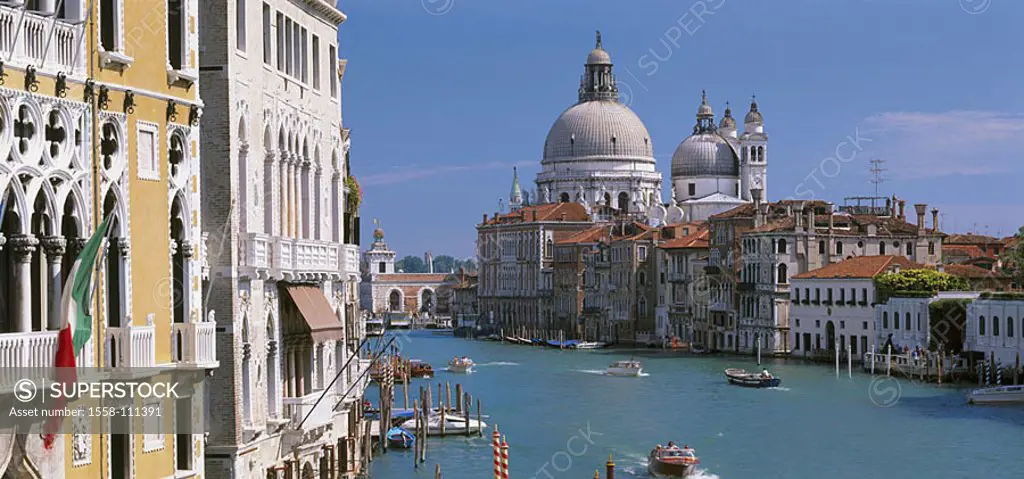 Italy, Venetien, Venice, Canal Grande, gaze, church Santa Maria della salutes lagoon-city row of houses Canale Grande waterway, canal, baroque-church,...