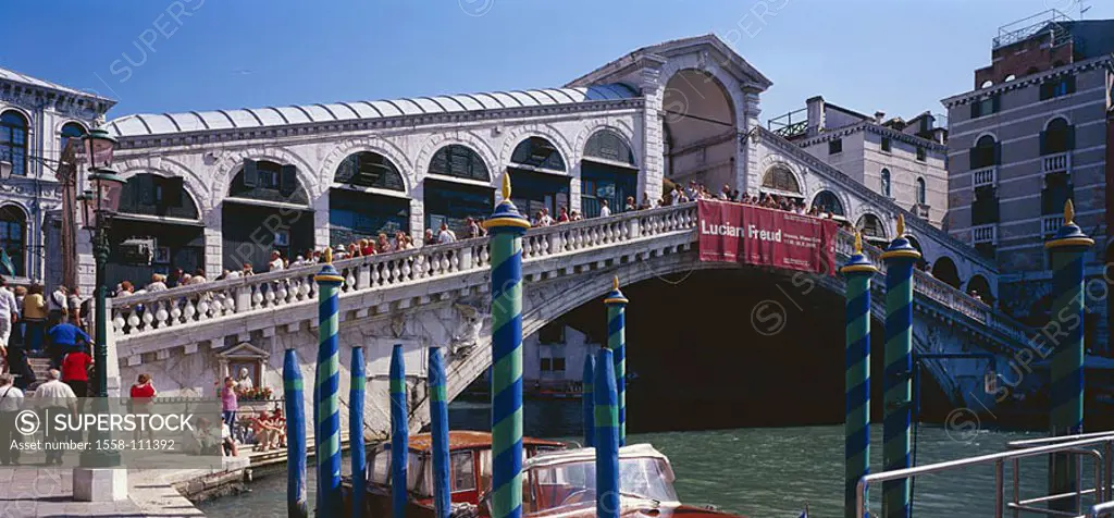 Italy, Venetien, Venice, Canal Grande, Rialtobrücke, Tourist Lagunenstadt, Canale Grande, canal, waterway, bridge, Ponte di Rialto, 1588-91, bridge, c...
