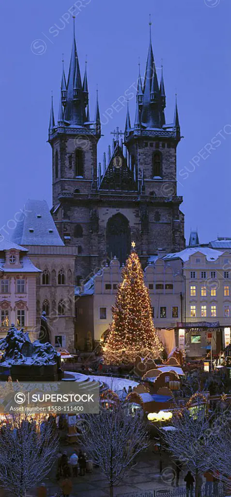 Czech republic, Prague, old part of town, Teynkirche, old part of town-place, Christmas-market, evening, Bohemia, capital, city center, alto-city-dwel...
