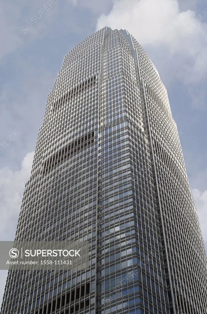 IFC, internationally, Finance, Centre, 415,8m, skyscraper, detail, builds 2003, topmost building, heavens, clouds, Hong Kong, Asia, China, 03/2006