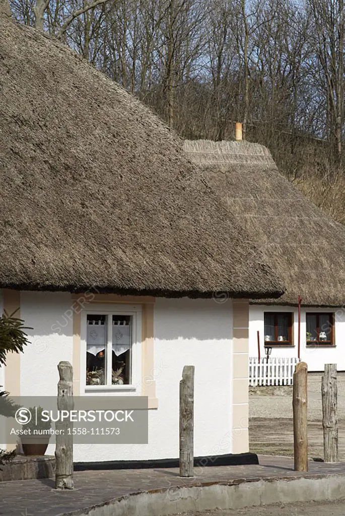 Fisher-cottage, house, windows, roof, trees, Germany, Mecklenburg-Western Pomerania, reprimands, Vitt, 04/2006,