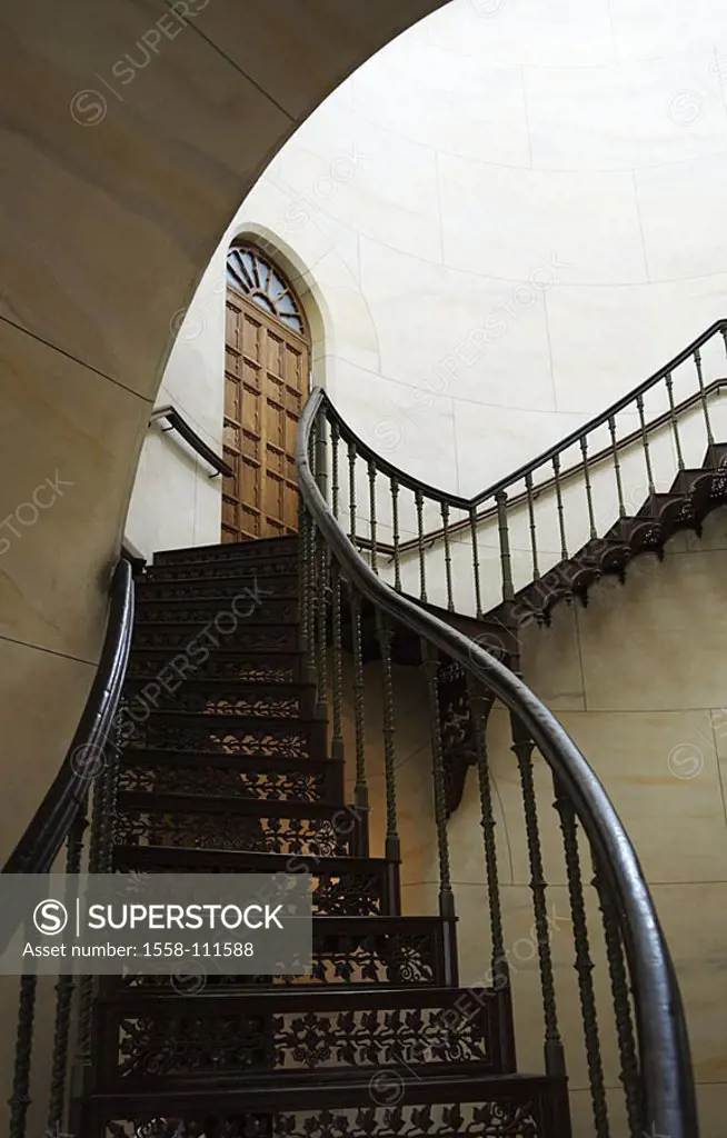 Helix-stairway, ascent, podium, wall, steps, door, hand-rails, cast-iron, Germany, Mecklenburg-Western Pomerania, reprimands, Granitz, hunt-palace, 04...