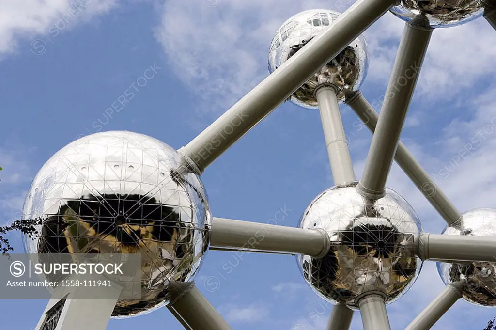 Belgium, Brussels, park, Atomium, detail, from below, only editorially, series, Benelux, capital, sculpture, representation, iron-crystal, iron-crysta...