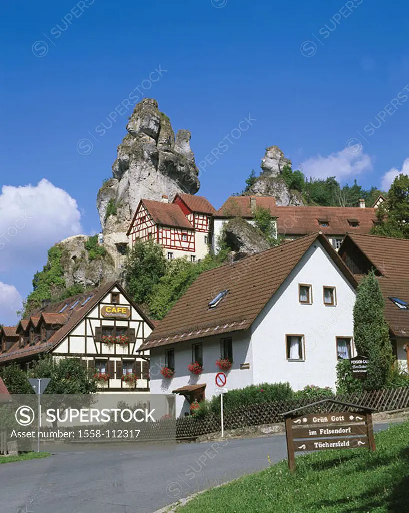 Germany, Fränkische Schweiz, Püttlachtal, Tüchersfeld, place-opinion, rocks, summers, franc, Geotop, rock-village, houses, residences, timbering, timb...