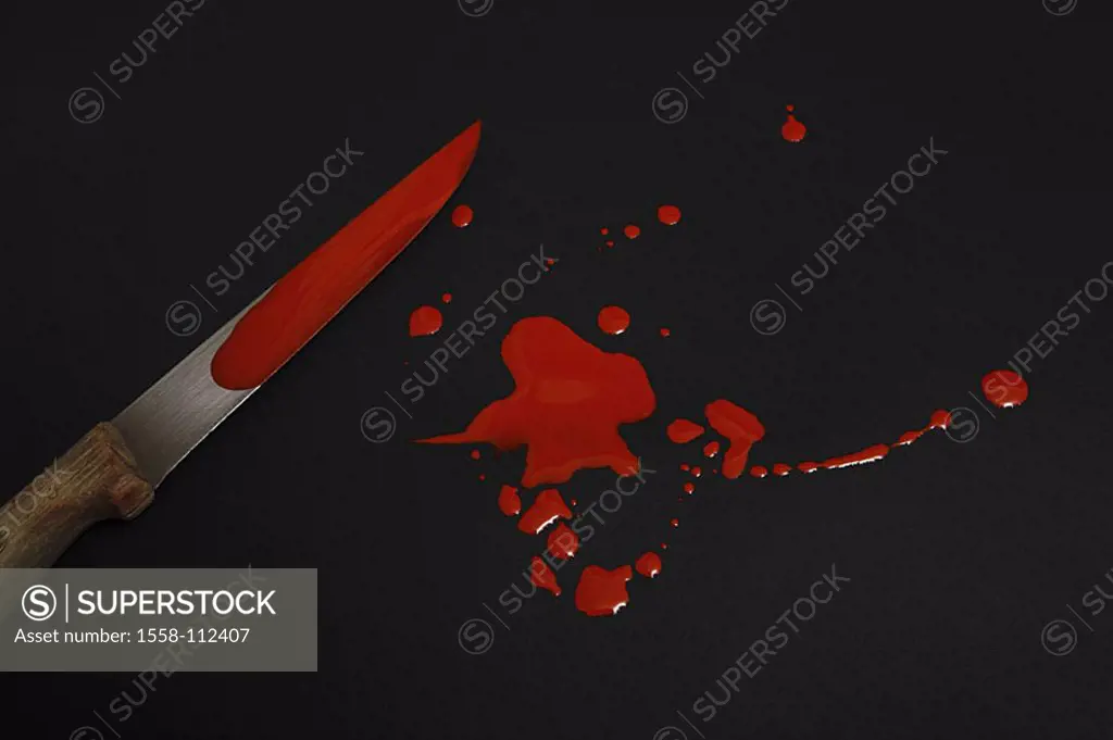 Kitchen-knives, bloody, blood-squirts, knives, blood, bloodstains, blood-tracks, humanly, color red, inattentiveness, misfortune, concept, accident, s...