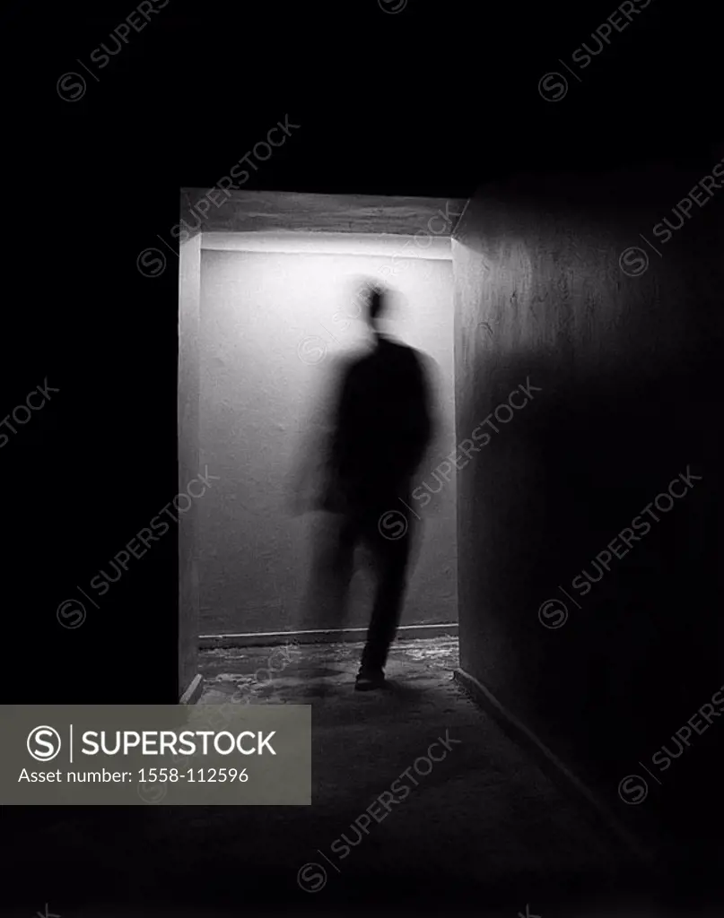 Area, darkness, door openly, hall, illumination, silhouette, person, movement, enters, s/w, rooms, gloomily, walk, light, brightness, people, man, per...