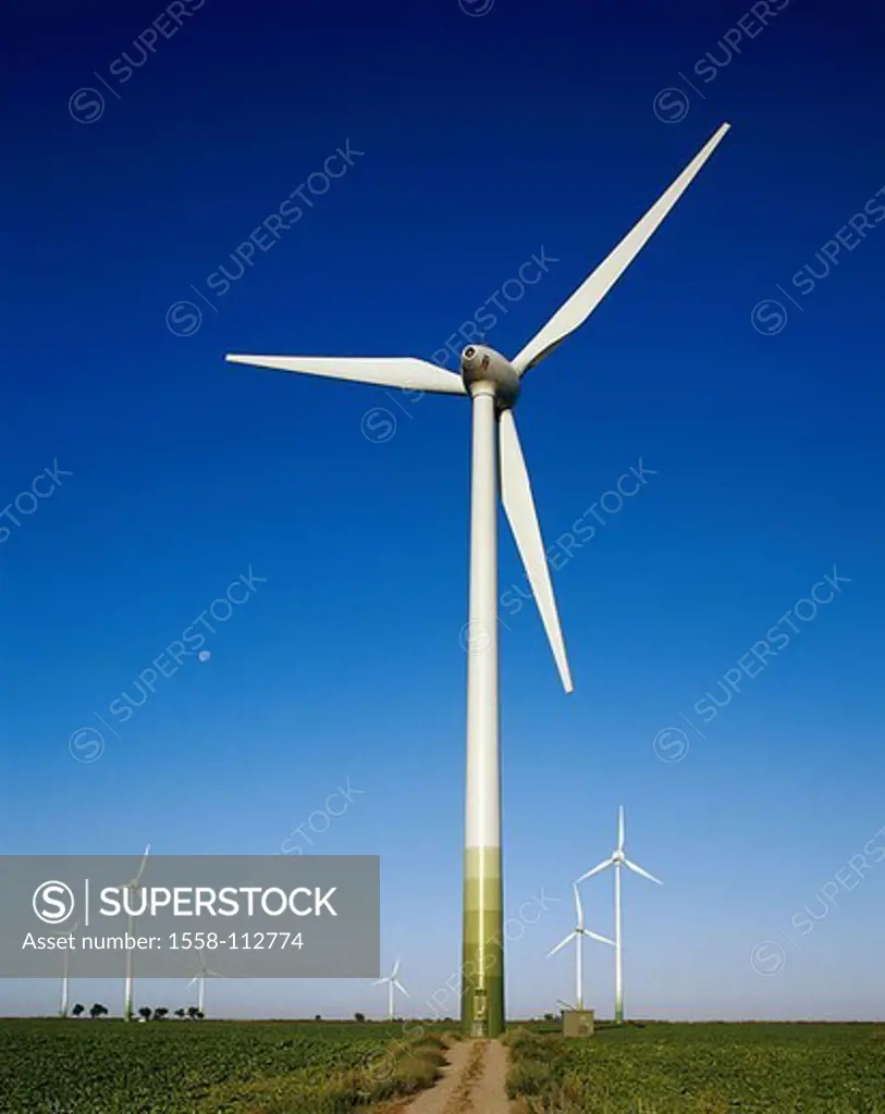 Germany, Saxony-Anhalt, field-landscape, wind-park, landscape, wind-wheels, wind-strength-installation, wind-turbines, turbines, wind-power plant, ene...