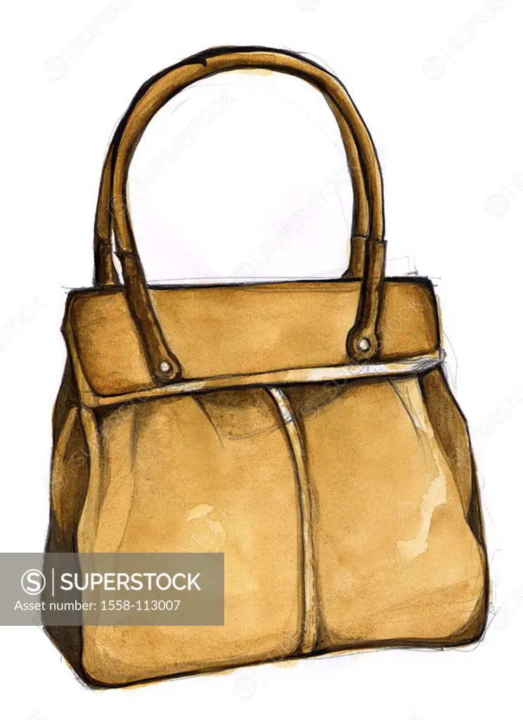 Illustration, leather-handbag, brown, drawing, watercolor, handbag, bag, leather-bag, suede-bag, Accessoires, fashion, design, fashion-design, free-pl...