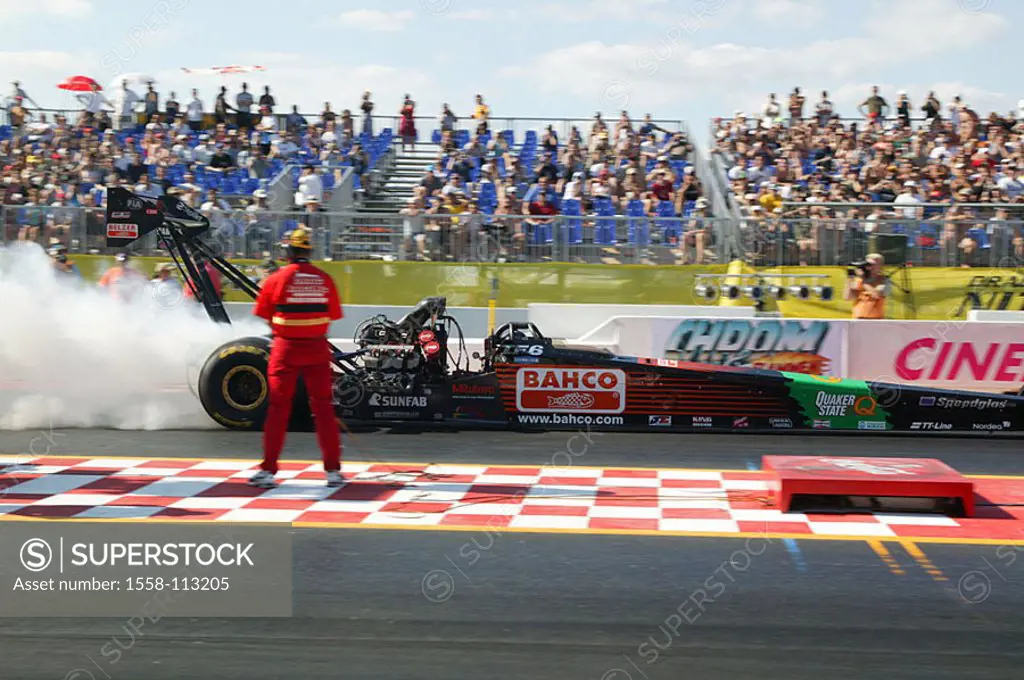 Drag Racing, car, models ´Burn-Out´, side-opinion, platform, no property release, Dragster, start, no release, event, competition, motoring, automobil...