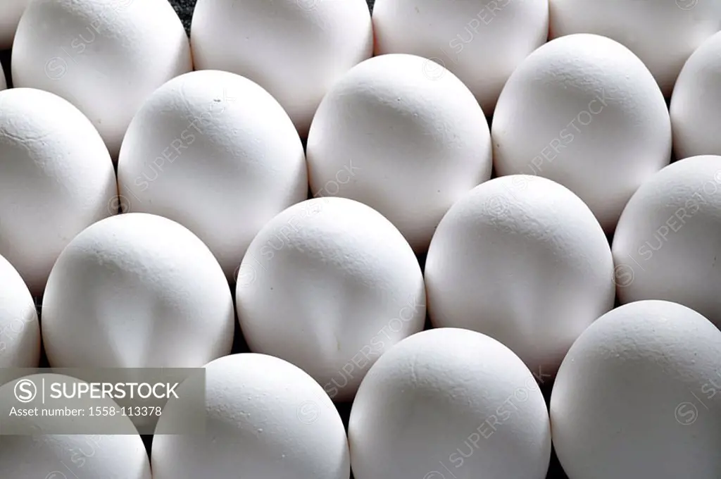 Hen-eggs, white, quiet life food food eggs same, identically, side by side, many, Background, food, Eischalen, cholesterol, protein, form, oval, peel,...