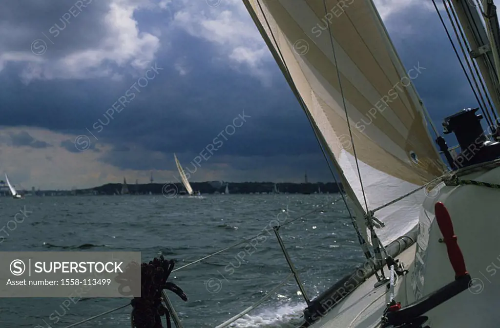 Germany, Schleswig-Holstein, Kieler firth, regatta, sailboat, detail, thunderstorm-mood, Baltic sea, Baltic Sea*-bath, Kiel, Baltic sea, sea, sail-reg...