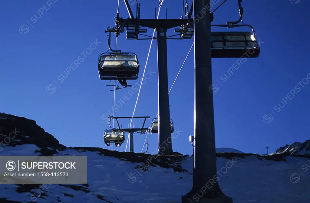 Austria, Salzburger country, cape-run, kid-stone-horn, chair lift, detail, mountains, highland-shaft, glacier-ski-area, glaciers, ski-area, elevator-i...