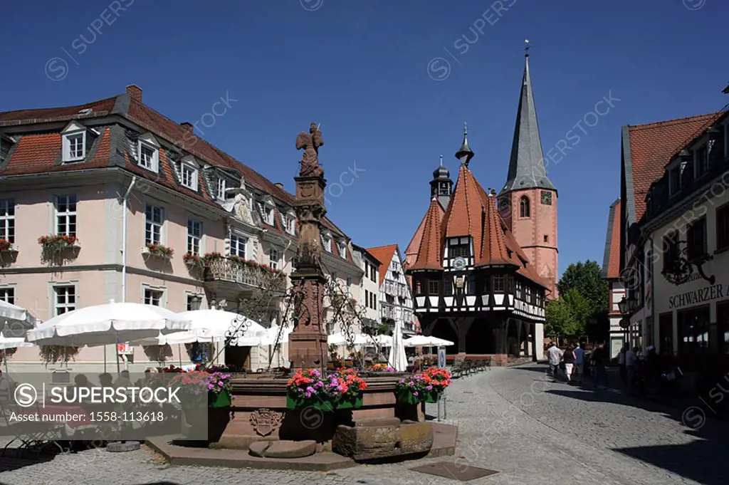Germany, Hesse, Michel-city, market place, town hall, wells, Europe, ode-forest, city, cityscape, houses, residences, timbering-houses, town hall-buil...