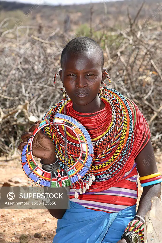 Kenya, Samburu-Reservat, models no release, series, woman, neck-jewelry, people, nomads, nomad-people, people, Samburu, Samburu-Stamm, trunk, tribe, A...