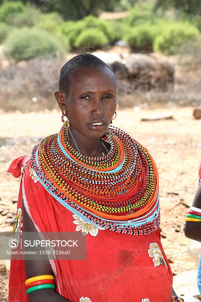 Kenya, Samburu-Reservat, woman, neck-jewelry, semi-portrait, no models Africa, North-Kenya, national-preserve, preserve, release, series, people, noma...