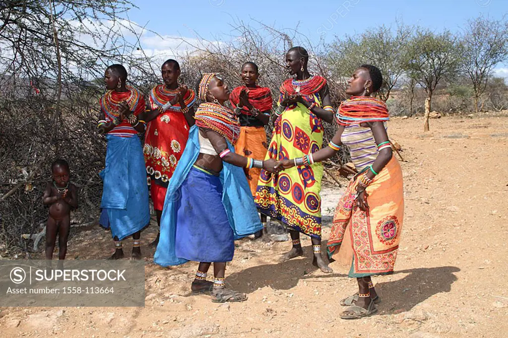 Kenya, Samburu-Reservat, women, neck-jewelry, clothing, traditionally, group-picture, no models Africa, North-Kenya, national-preserve, preserve, rele...