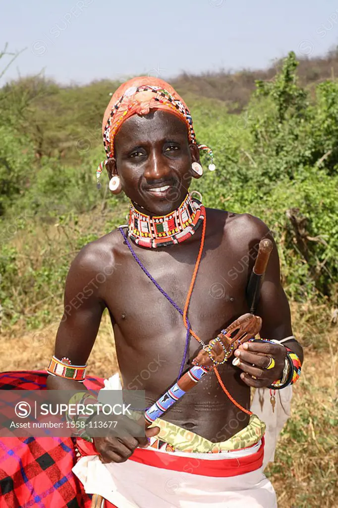 Kenya, Samburu-Reservat, man, headdress, neck-jewelry, no models Africa, North-Kenya, national-preserve, preserve, release, series, people, nomads, Sa...