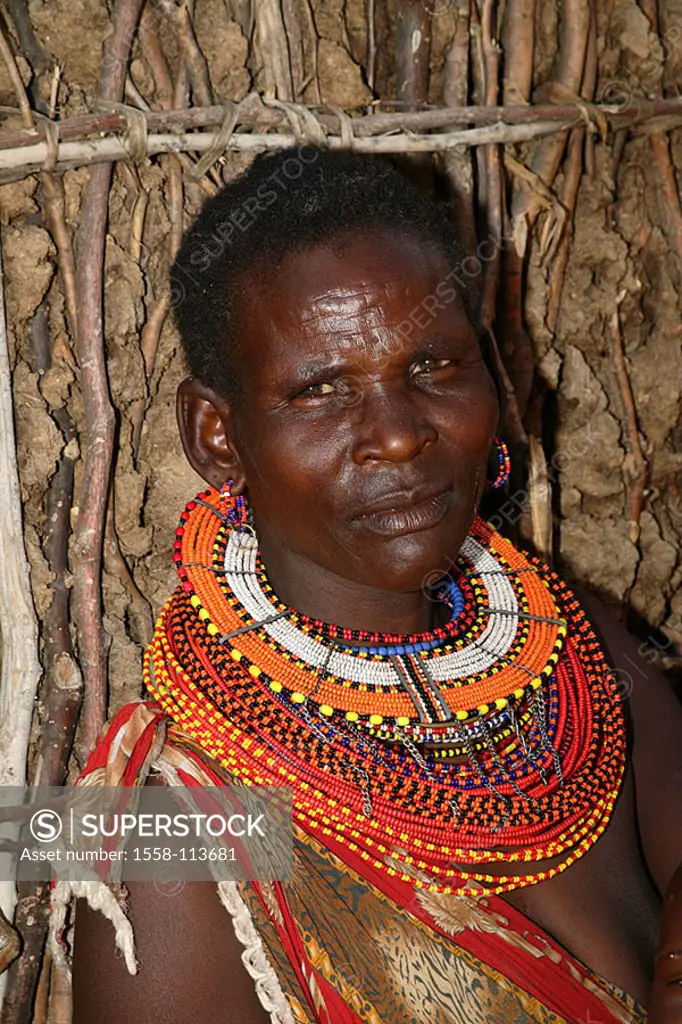 Kenya, Turkana-Frau, senior, neck-jewelry, portrait, no models Africa, North-Kenya, people, nomads, release, series, nomad-people, shepherd-nomads, Tu...