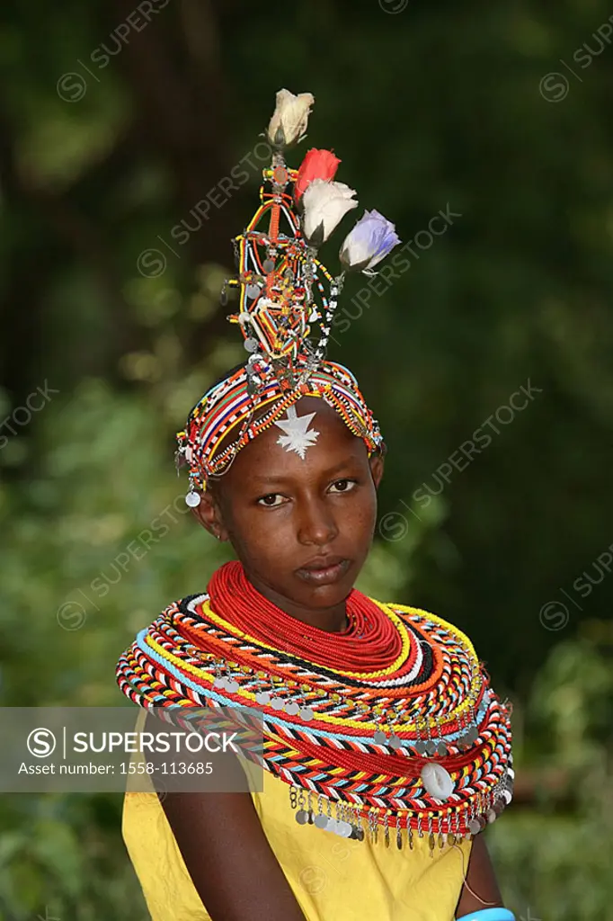 Kenya, Turkana-Frau, neck-jewelry, headdress, portrait, no models Africa, North-Kenya, people, nomads, release, series, nomad-people, shepherd-nomads,...