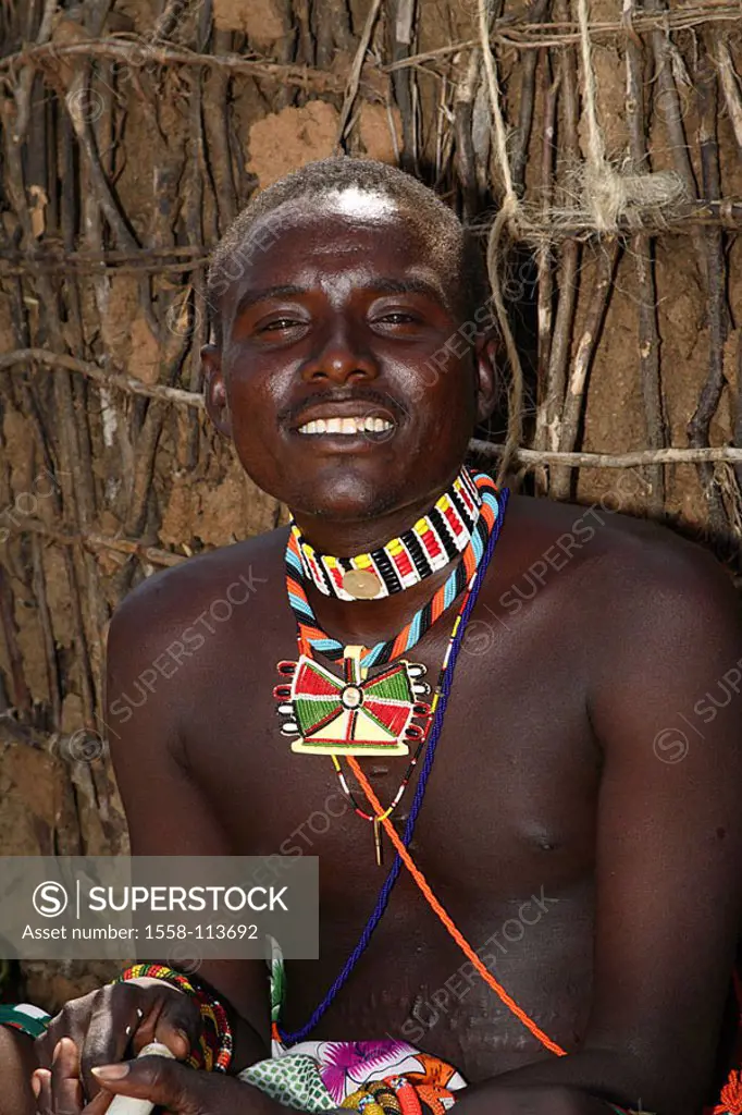 Kenya, Turkana-Mann, semi-portrait, smiles no models Africa, North-Kenya, people, nomads, release, series, cheerfully nomad-people, shepherd-nomads, T...
