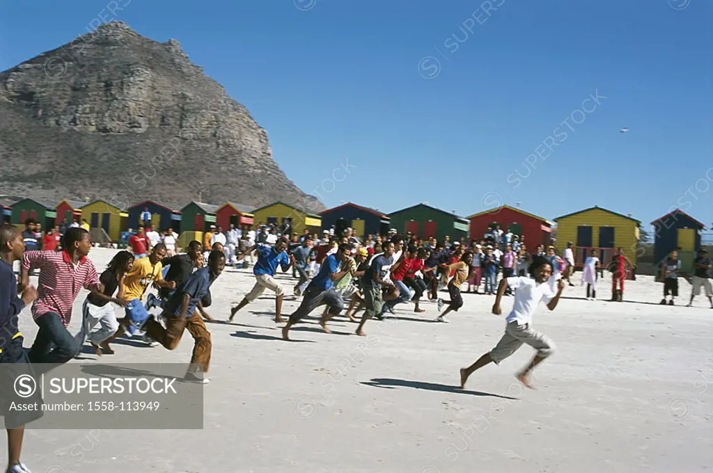 South Africa, cape-peninsula, False Bay, Muizenberg, beach, group, boys, runs, race, , Africa, cape-province, province west-cape coast spa sandy beach...