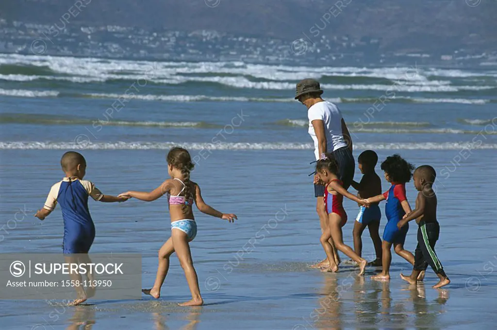 South Africa, cape-peninsula, False Bay, Muizenberg, beach, senior, children, bath-clothing, sea, , Africa, cape-province, province west-cape coast sh...