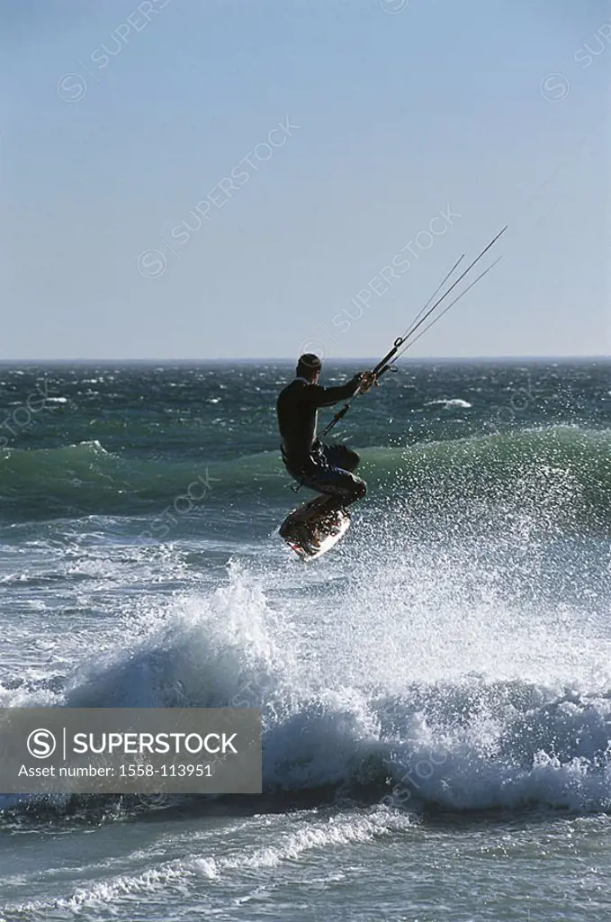 South Africa, Atlantic, models jump, back-opinion, no Kite-Surfer, waves, release, leisure time, people, man, sport, water-sport, Lenkdrachen, Kitesur...