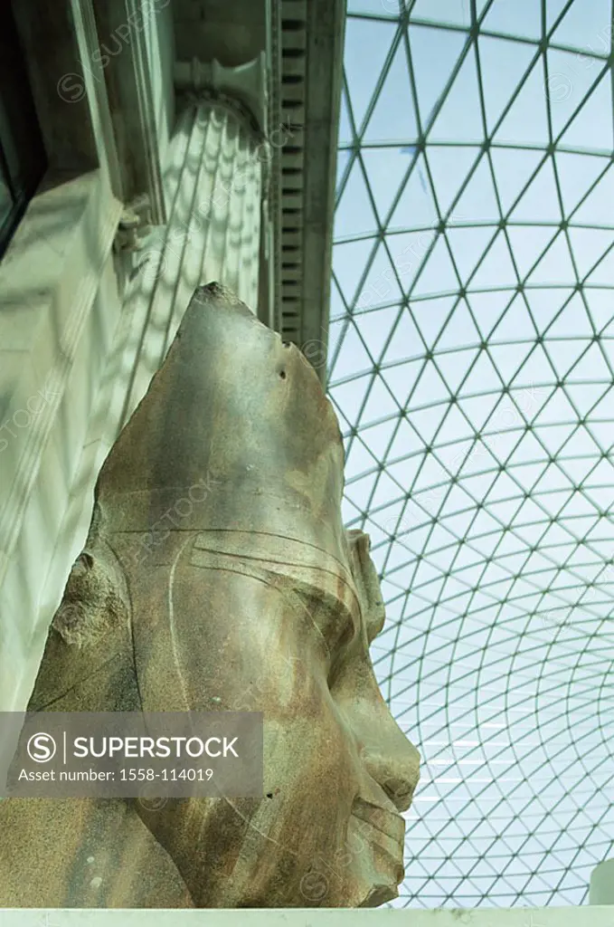 Great Britain, London, British museum, Great Court, sculpture, Pharaoh Amenhotep III, England, capital, museum-buildings, inner courtyard, glass-steel...