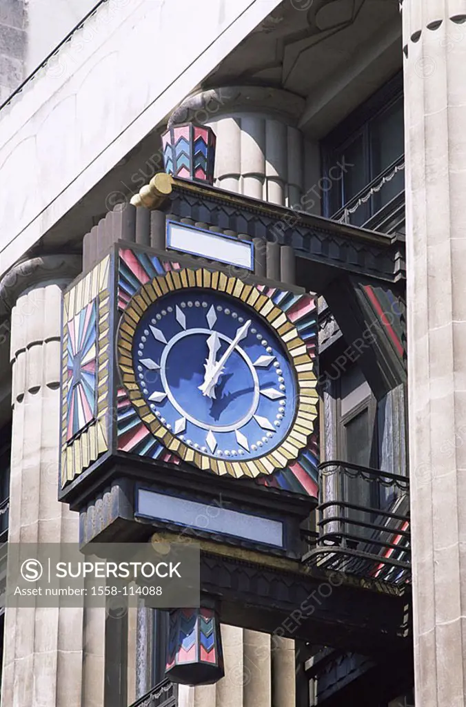Great Britain, London, house-facade, detail, clock, England, capital, Old Daily express Building, house, buildings, clock, Art-deco-Uhr, Art Deco, rai...