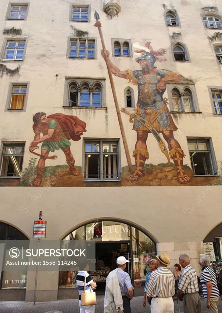 Germany, Bavaria, Regensburg, house-facade, wall-painting, paintings, tourists, Southern Germany, waiter-palatinate, city, old part of town, district,...