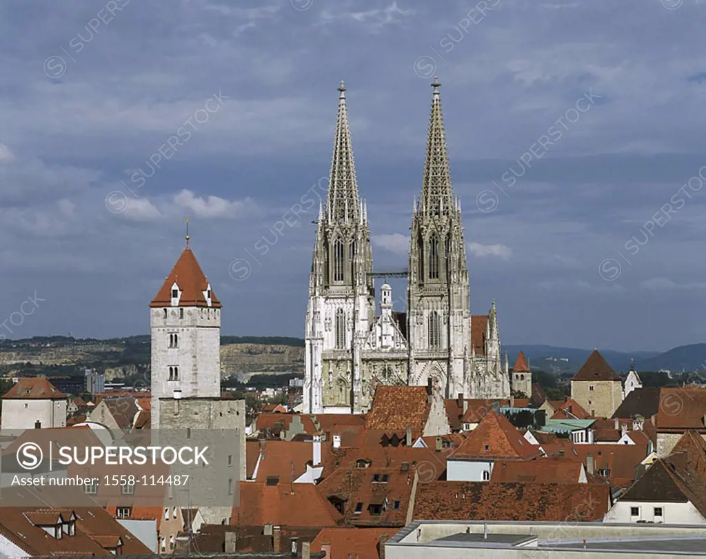 Germany, Bavaria, Regensburg, city-opinion, old part of town, cathedral, Southern Germany, waiter-palatinate, city, district, historically, sight, UNE...