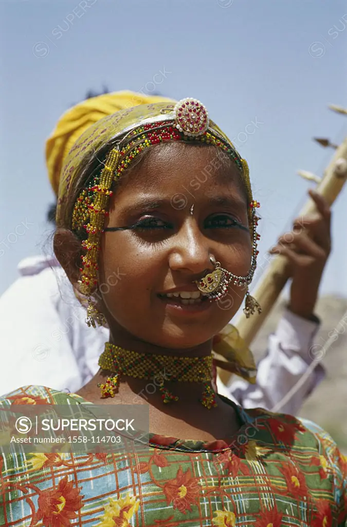 India, Rajastan, models folklore, portrait, no Jodhpur, girls, release, Asia, swarthily teenagers, Indian, South-Asia, people, clothing, headgear, hea...