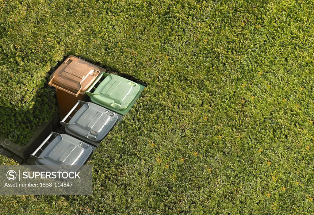 Hedges, trashcans, differently, garbage-separation, from above, ornament-hedges, way trashcans collective-receptacles waste, collects, separates, sort...