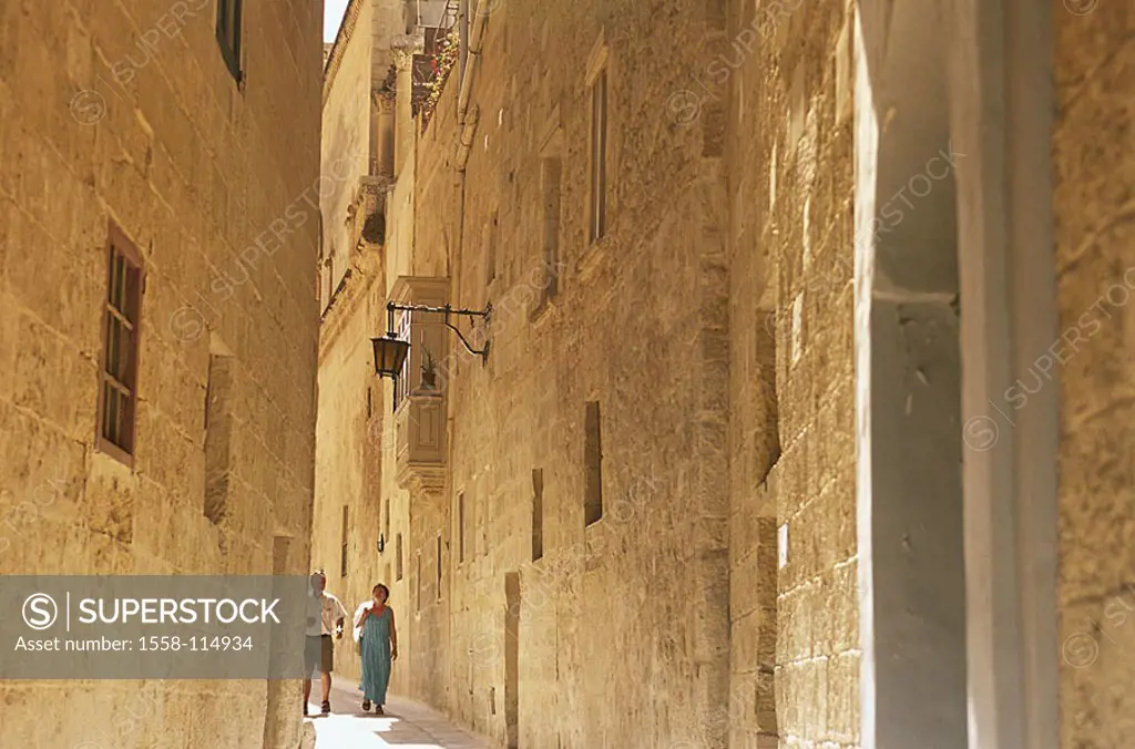 Island Malta, Mdina, old part of town, alley, passers-by, , Maltese islands Mediterranean-island city, buildings old, architecture historically, way, ...