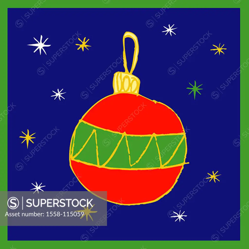 Illustration, Christian-tree-ball, Christmas time, pre-Christmas time, Advent-time, Christmas, Christmas-like, drawing, ball, tree-jewelry, Christian-...