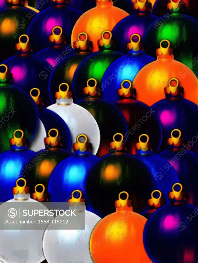 Computer-graphics, Christmas, Christian-tree-balls, colorfully, detail, balls, Dekokugeln, approximately, many, decoration, Christmas-like, tradition,...