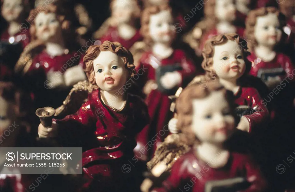 Angel-figures, putts, detail, fuzziness, figures, angels, Putto, little angels, Christmas-angels, many, red, symbol, Christmas, child-angels, guardian...