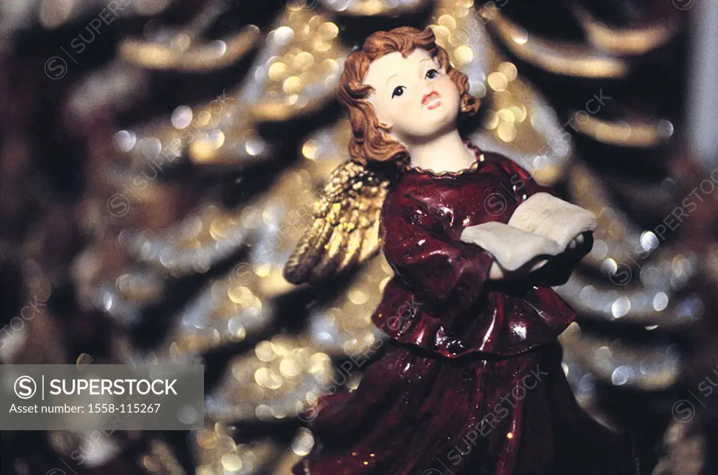 Angel-figure, sings, book, holds, background, fuzziness, figure, angels, little angels, Christmas-angels, red, symbol, Christmas, child-angels, Christ...