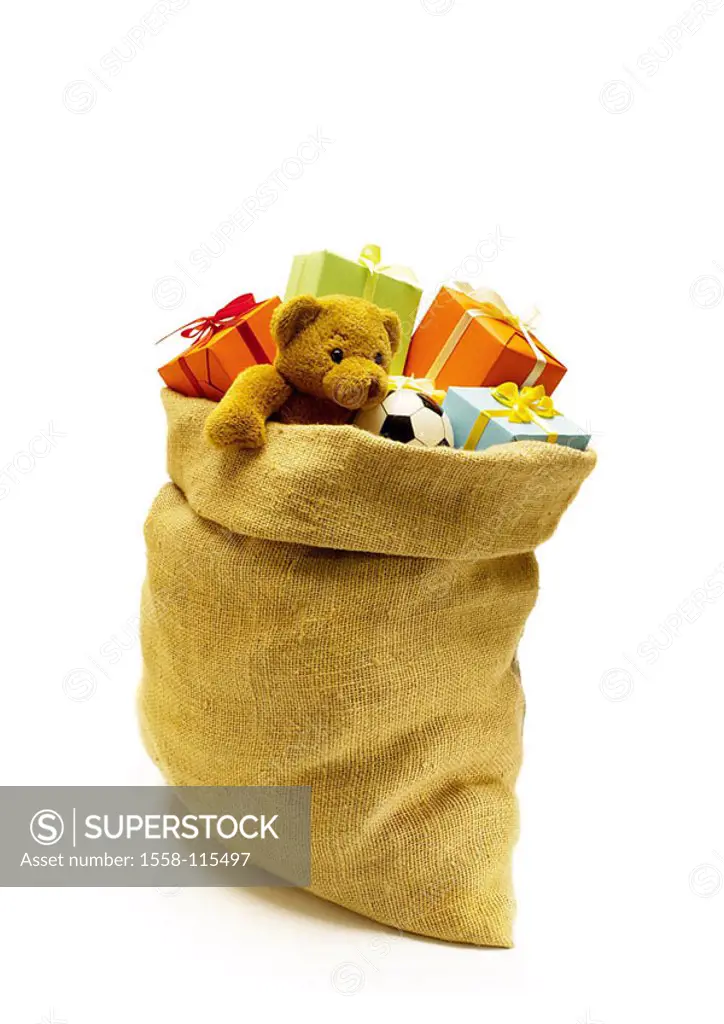 Sack, openly, gift, packs, colorfully, differently, toy, gift-sack, Nikolaus-sack, Nikolaussäckchen, jute-sack, Geschenpakete, packet, package, boxes,...