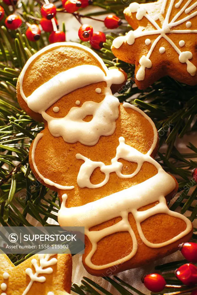 Gingerbread-figures, decorates, frosting, Nikolaus, fir-branches, berries, Christmas-bakery, forecastle-merchandise, gingerbreads, pastries, fine-past...