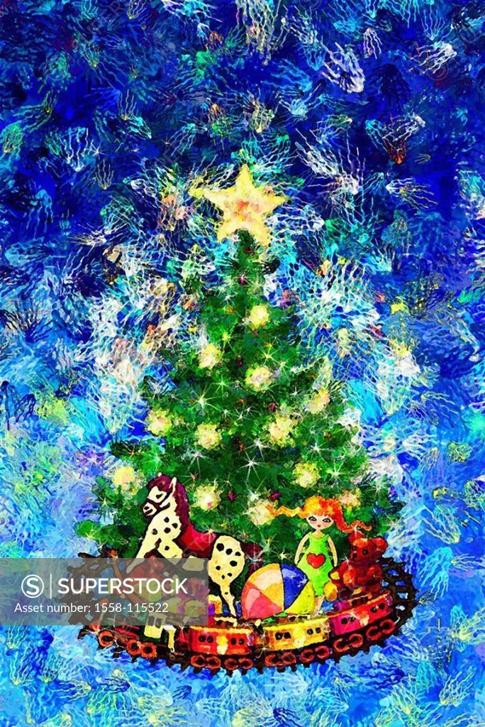 Illustration, Christmas, Christian-tree, gifts, toy, computer-graphics, Christmas time, fir-tree, lights, package, Geschenpakete, packet, colorfully, ...