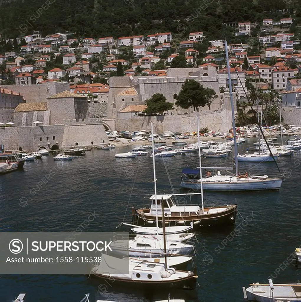 Croatia, Dubrovnik, city-opinion, city wall, harbor, Balkan peninsula, Dalmatia, Adriatic-coast, coast, cityscape, houses, residences, harbor-basins, ...