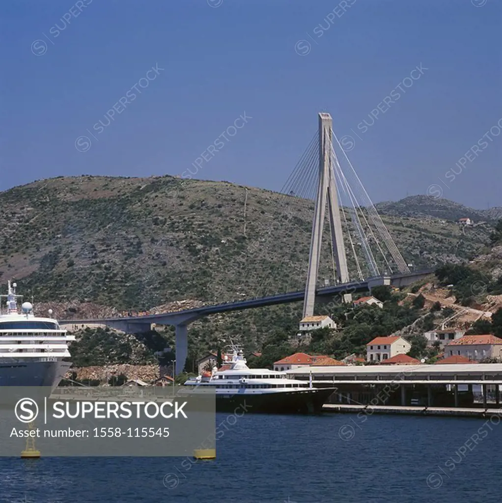 Croatia, Dubrovnik, city-opinion, Gruz, harbor, street-bridge, Balkan peninsula, Dalmatia, Adriatic-coast, harbor-basins, landing place, cruise-ships,...